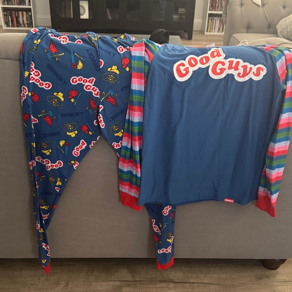Kids' Blue Striped Sleeve Pajama Set with Character Print